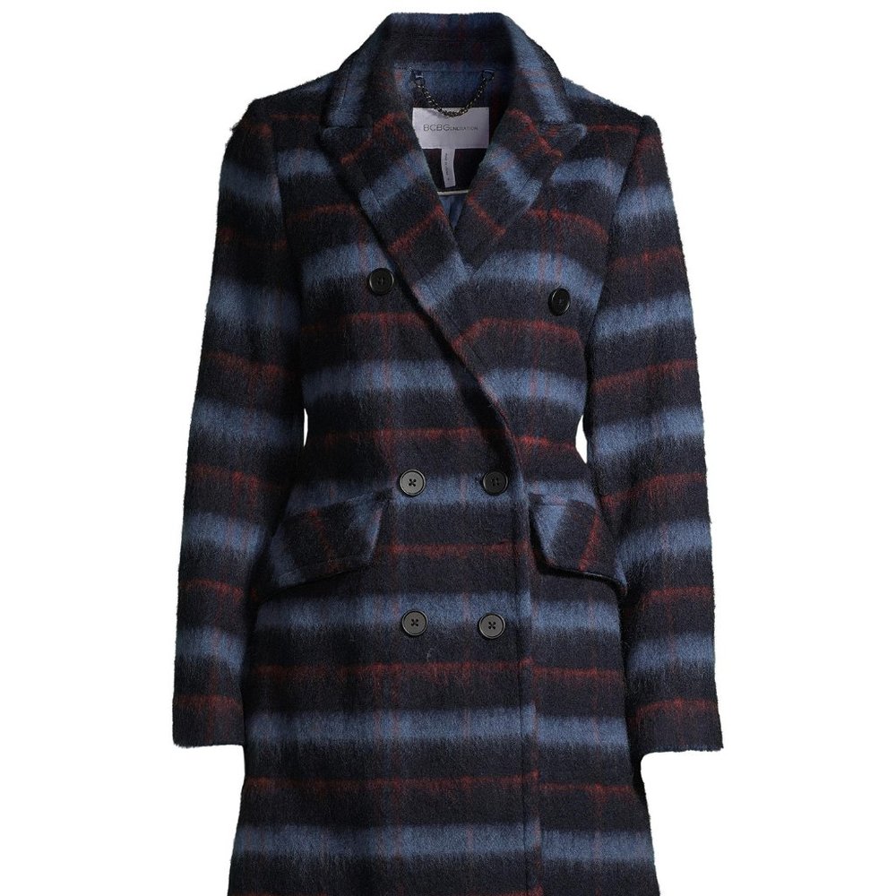 New BCBGeneration Wool Plaid Long Coat. - Picture 5 of 15